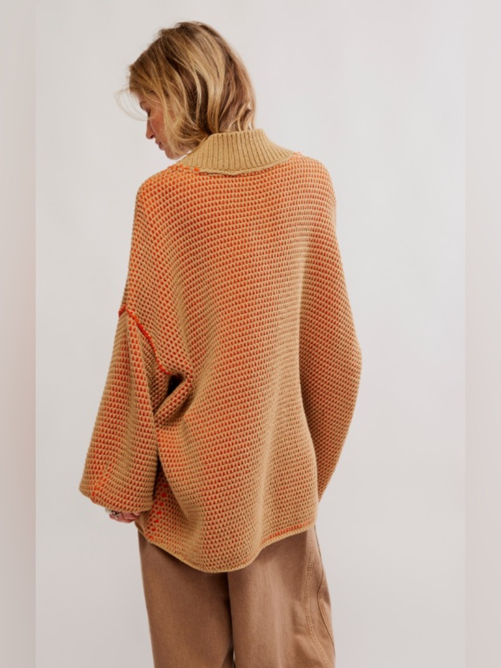 Free People $148 Maisie Knit Sweater 🧡 Size XS ✨ Like New 🧡 In Camel Tangerine - Picture 3 of 7